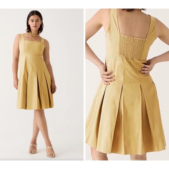J. Crew Dresses & Skirts - J.Crew Pleated A-Line Chino Dress In Khaki Tan Cotton Preppy Schoolgirl Size 0